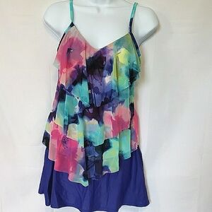 Pink and Purple Asymmetrical Tiered Swim Camisole